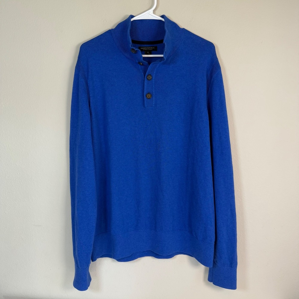 BR Cotton Cashmere‎ Henley Sweater Mens XL Blue Long Sleeve Pullover Preppy